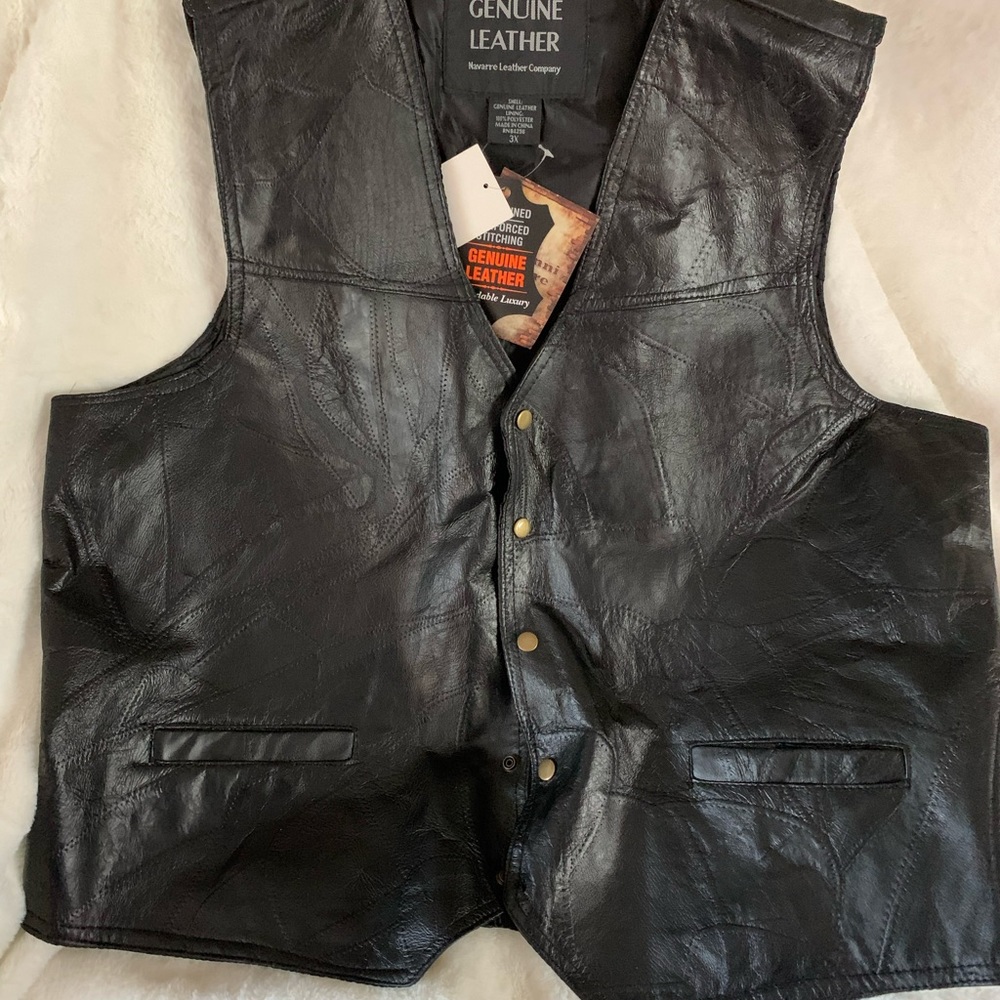 Black genuine leather vest New with tags size 3x